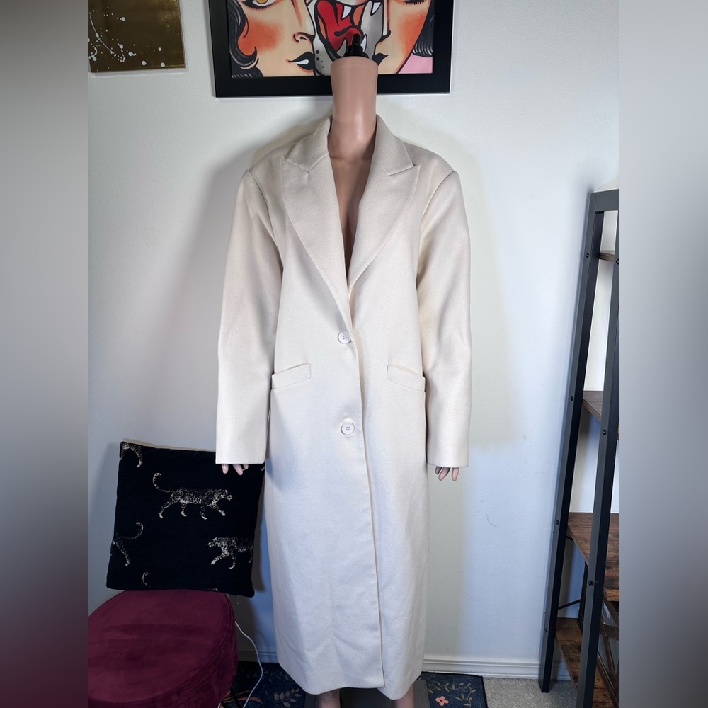 New LIONESS Olsen Coat in Cream long trench dress blazer jacket wool formal
